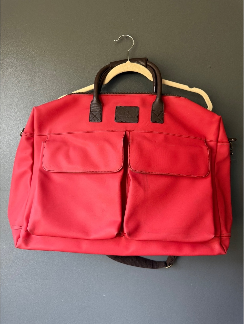 Glenroyal Chic Red Travel Bag with Brown Handles and Adjustable Shoulder Strap